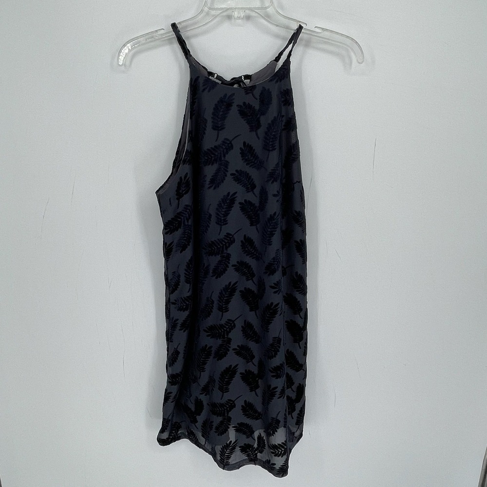 Honey Belle Women's Gray Velvet Burnout Leaf Bohemian Halter Tank Dress Size M